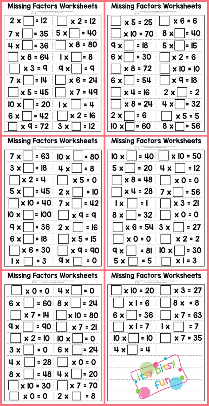 Missing Factor Multiplication Worksheets Itsy Bitsy Fun Worksheets 