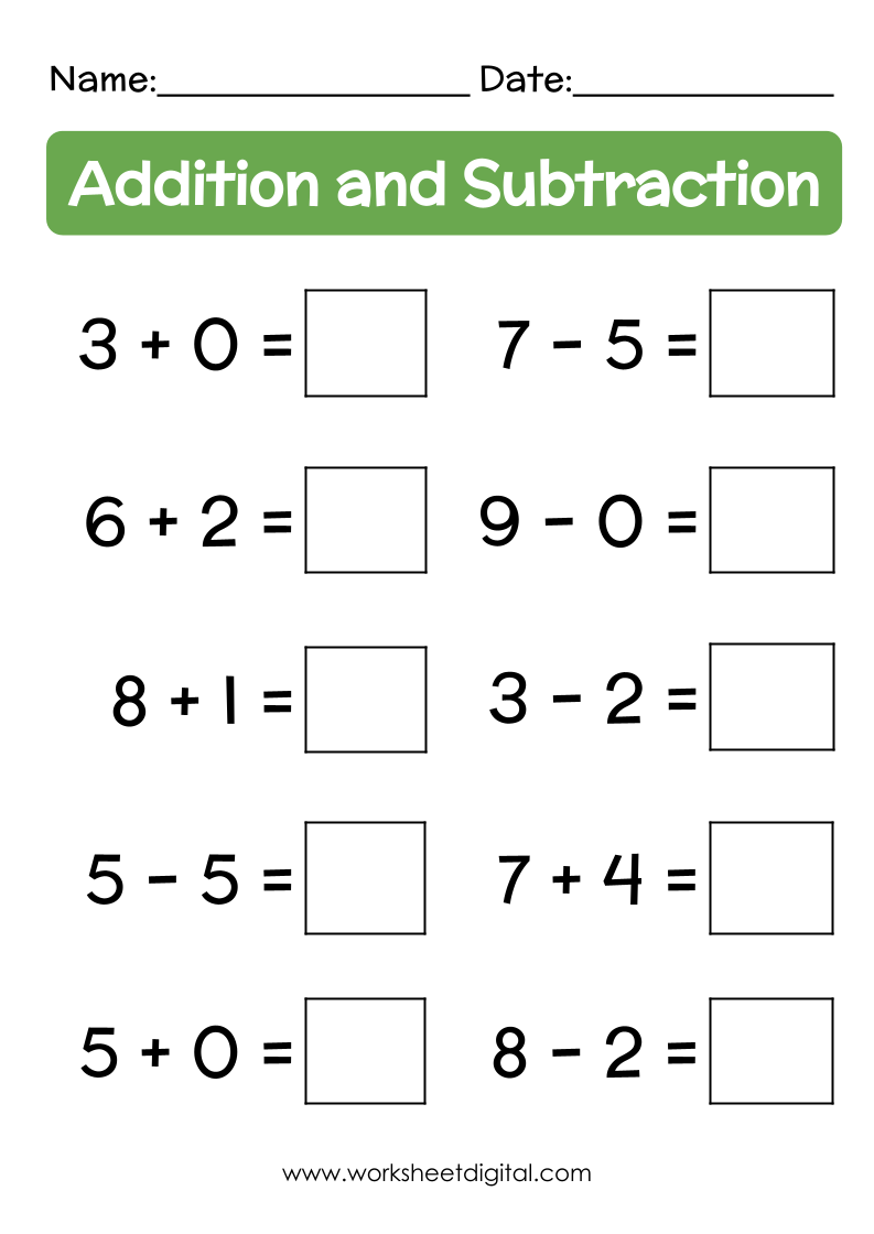 Mixed Addition And Subtraction Sums Worksheet Digital 1 Teacher 