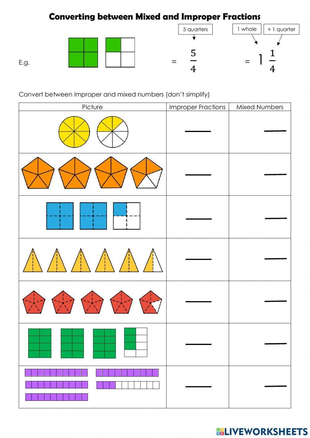 Mixed And Improper Fractions Worksheet Live Worksheets Worksheets