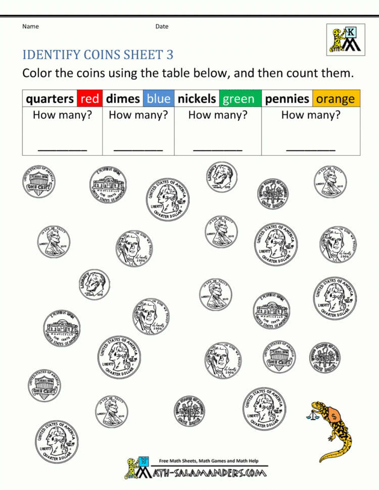 money recognition worksheets