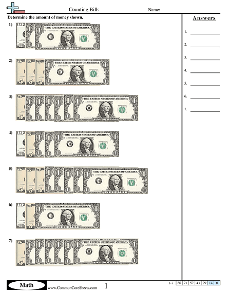 Money Recognition Worksheets