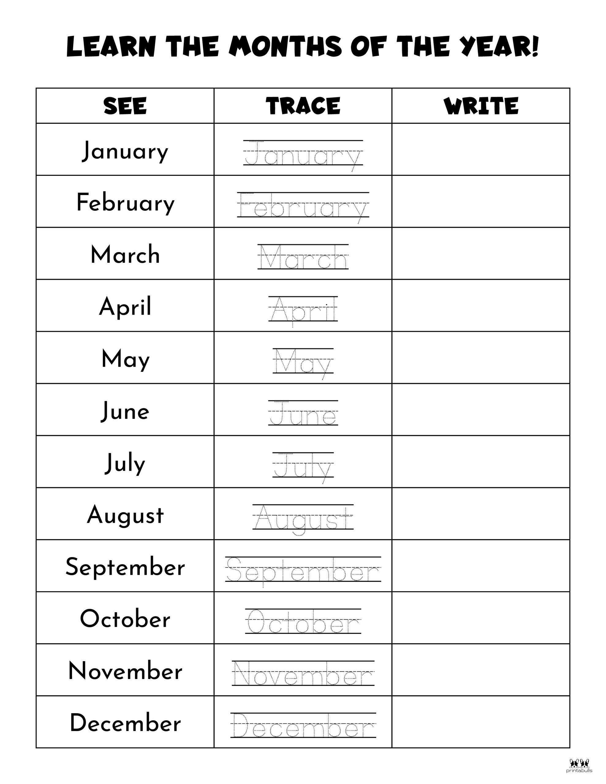 months of the year worksheets