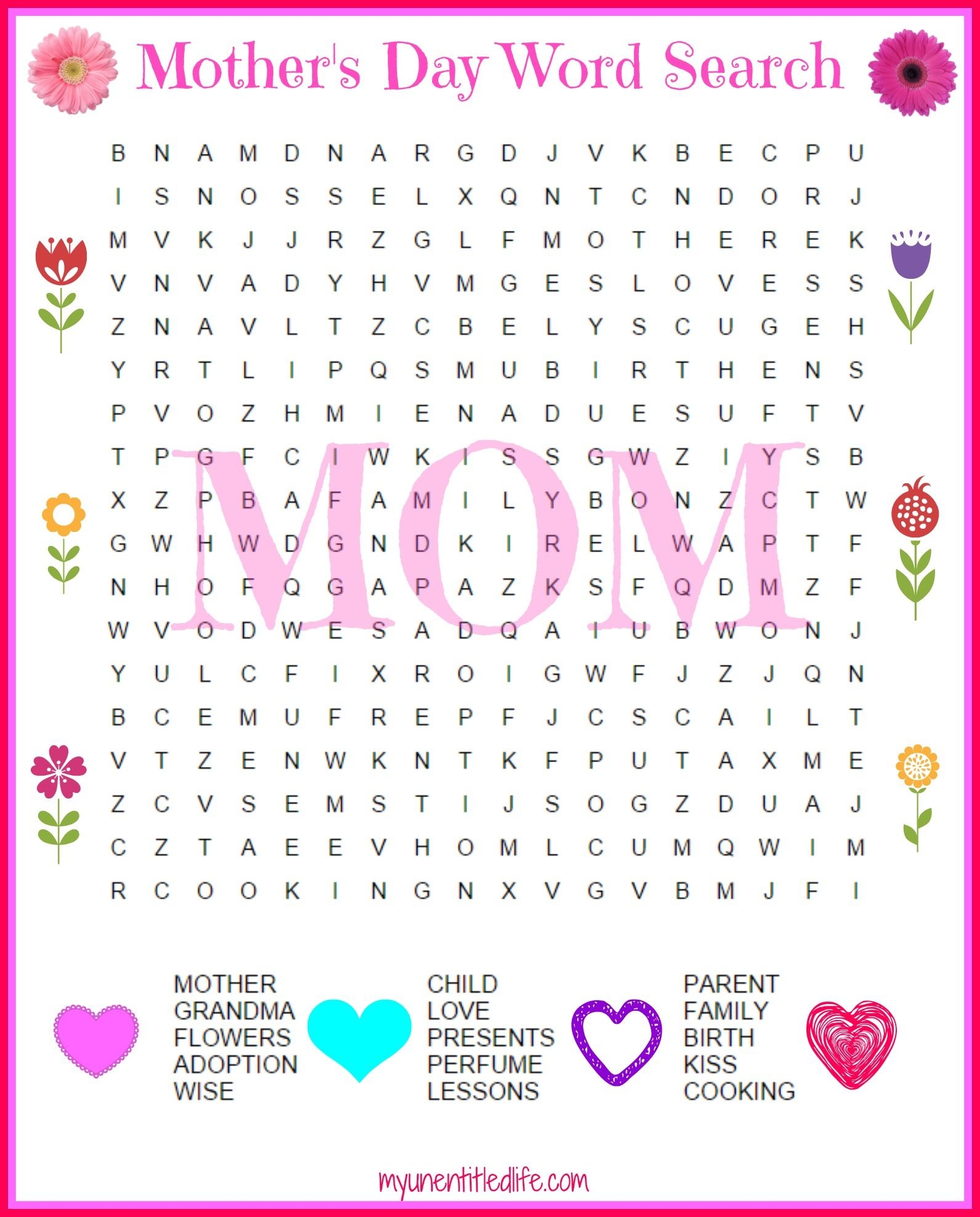 Mother 39 s Day Bingo Free Printable Printable Word Searches