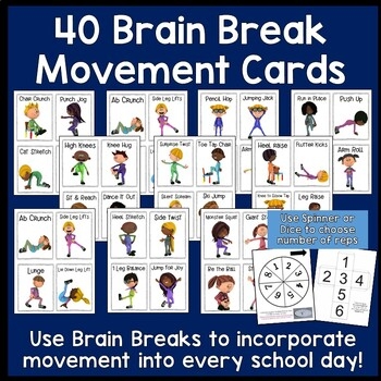Movement Break Cards 40 Movement Cards For Kids Brain Breaks 