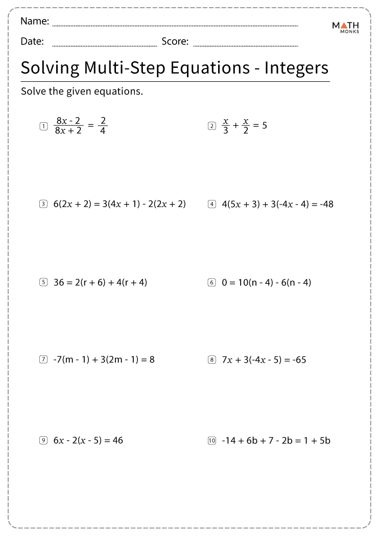multi step equations worksheets