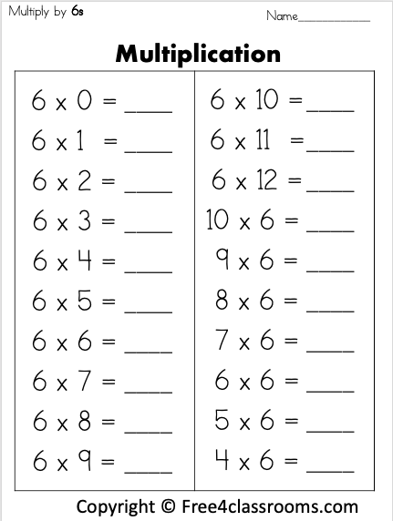 Multiplication 6 Worksheets Multiplication Worksheets