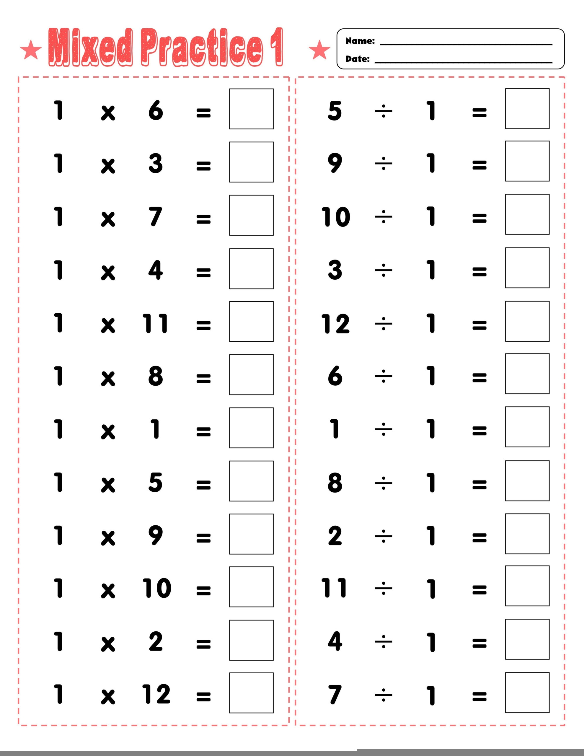 Multiplication And Division Worksheet Multiplication Worksheets