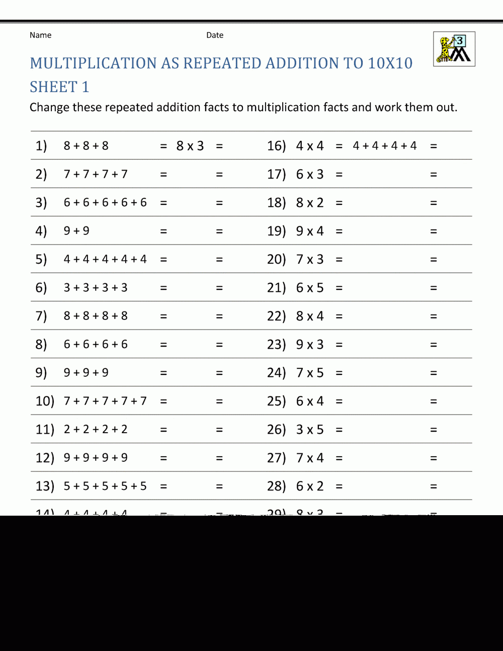 Multiplication Fact Practice Worksheets Multiplication Worksheets