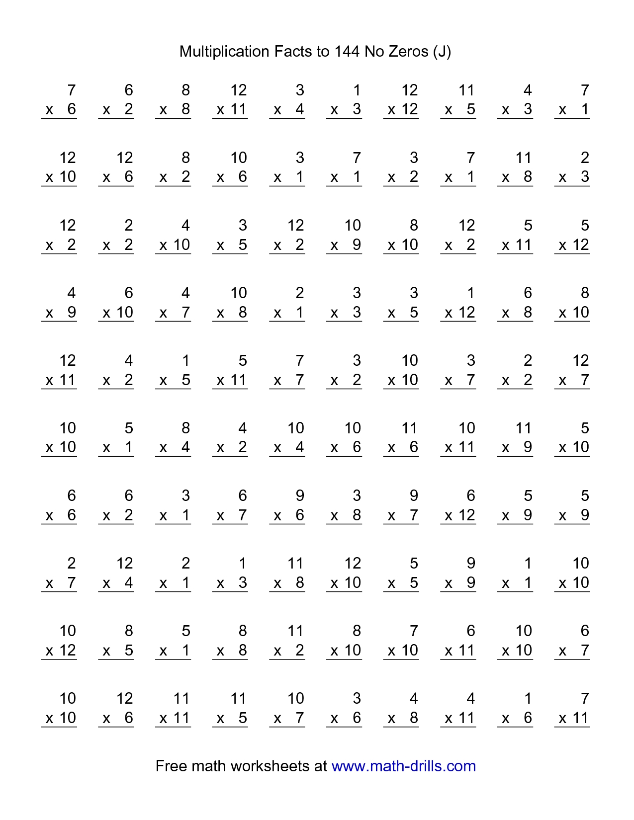 Multiplication Facts Worksheet Generator Free Printable
