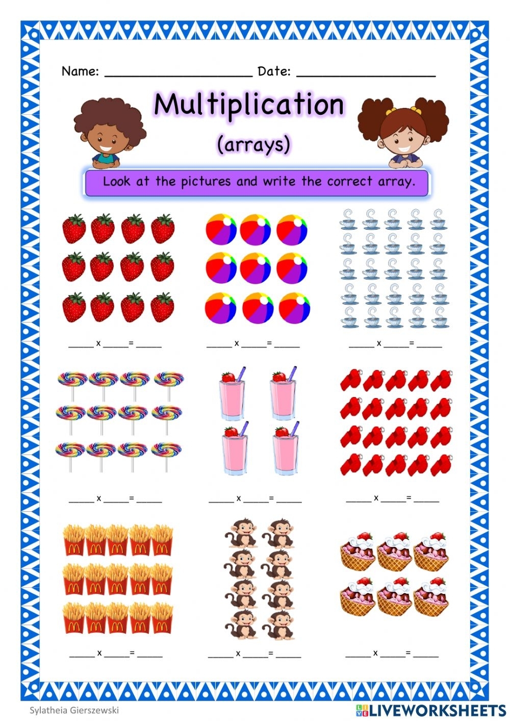 multiplication arrays worksheets