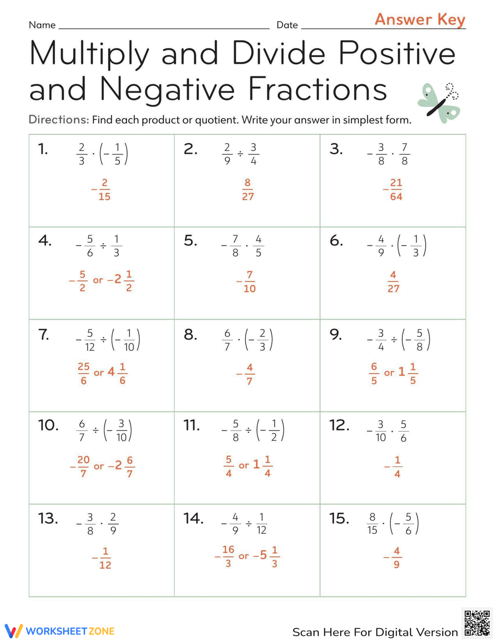 Multiply And Divide Positive And Negative Mixed Numbers Worksheet 