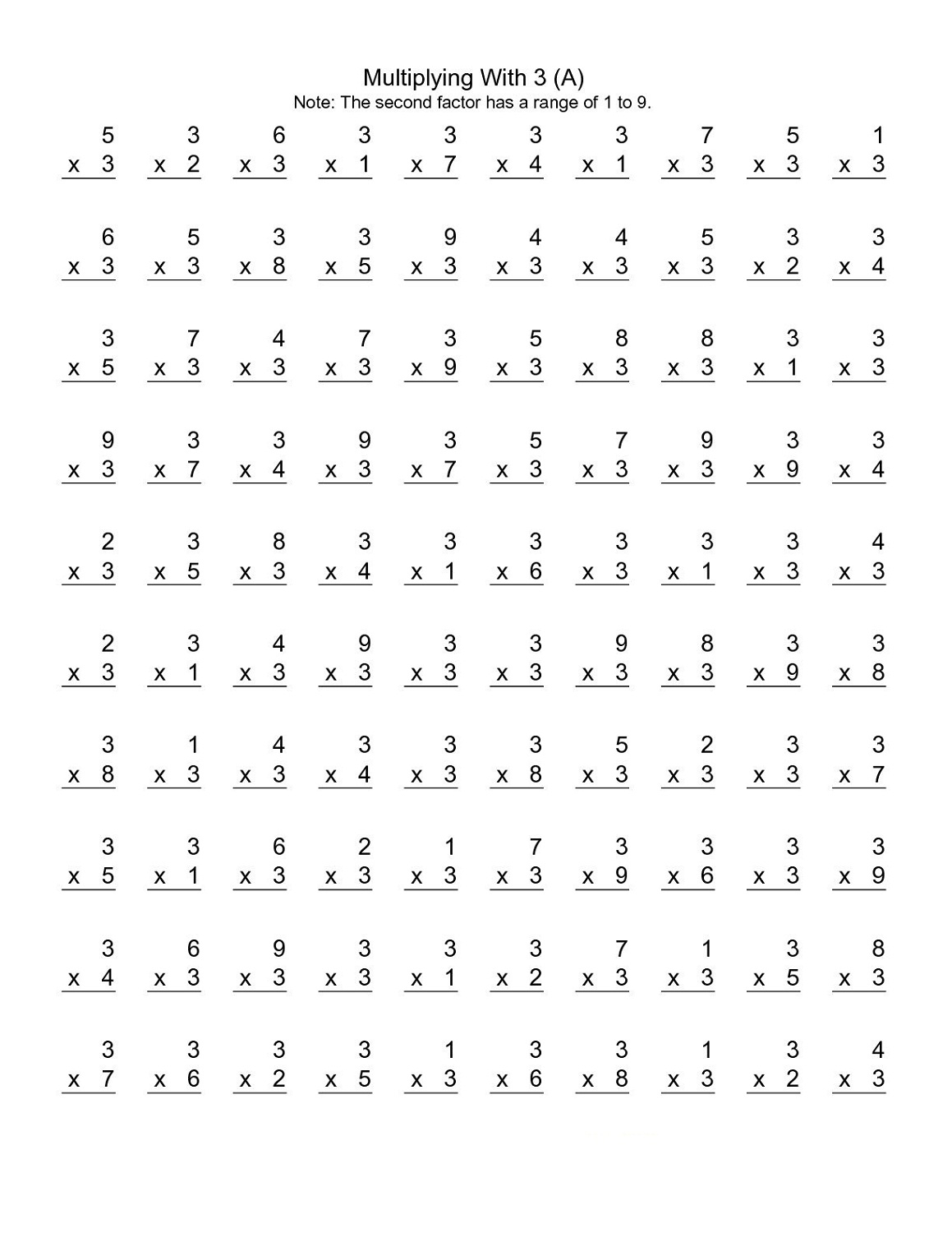 Multiply By 3 Worksheet Printable