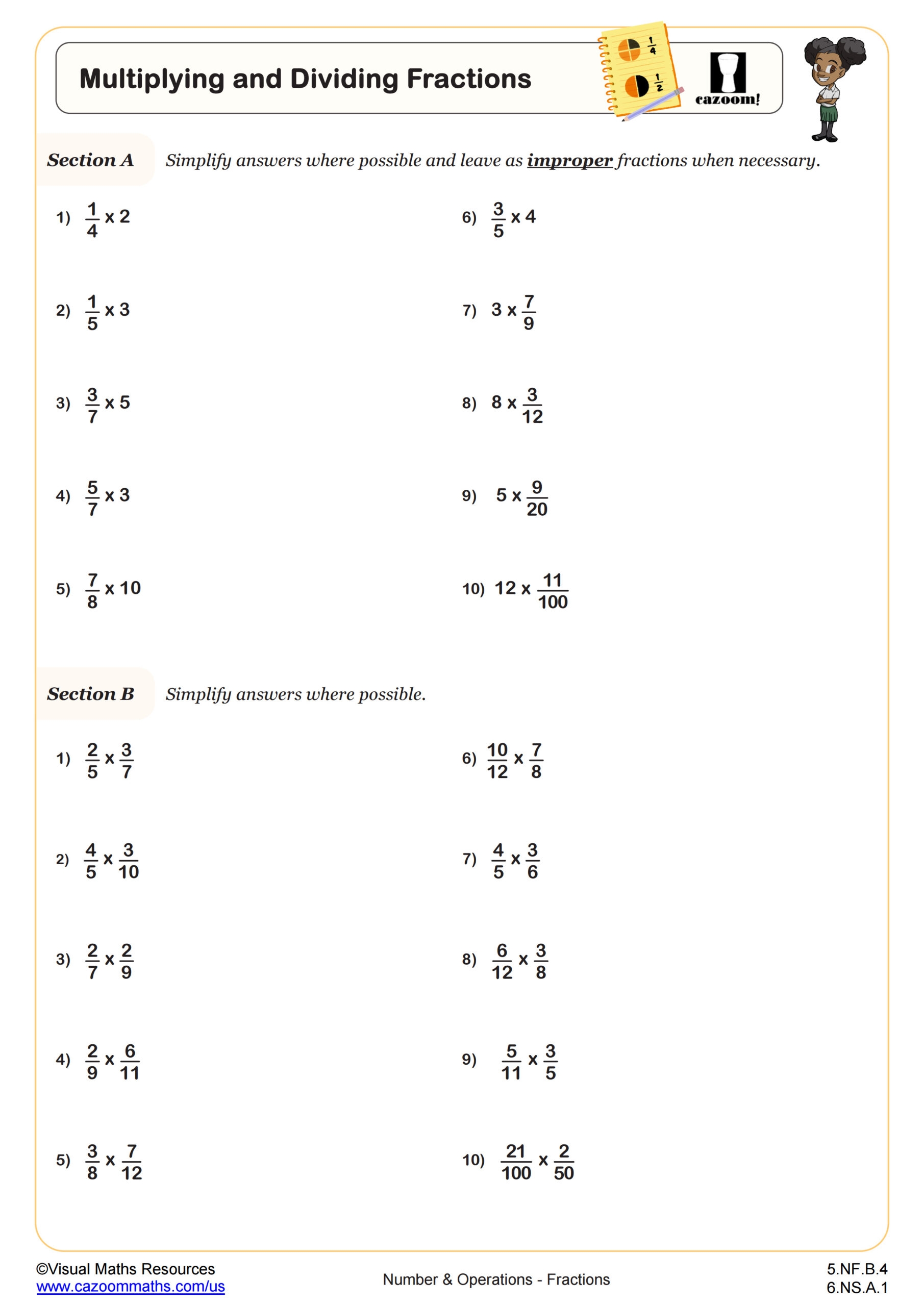 Multiplying And Dividing Fractions Worksheet 5th Grade PDF