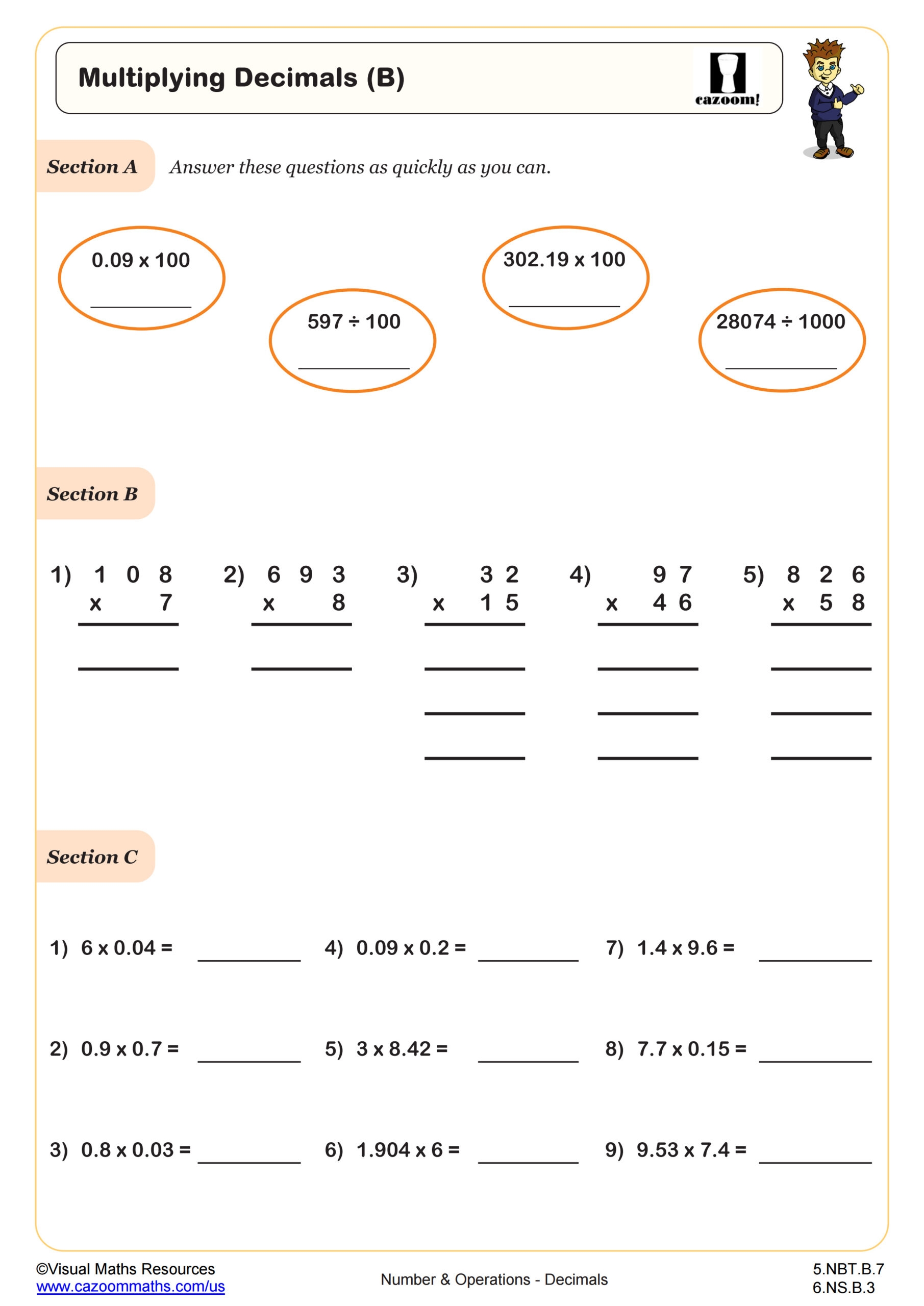 Multiplying Decimals B Worksheet Fun And Engaging 5th Grade