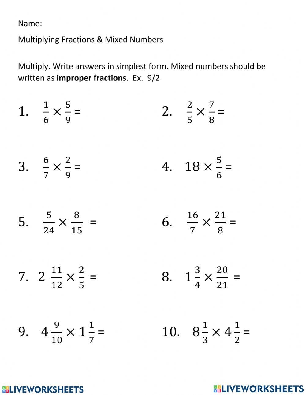 printable worksheet multiplying fractions