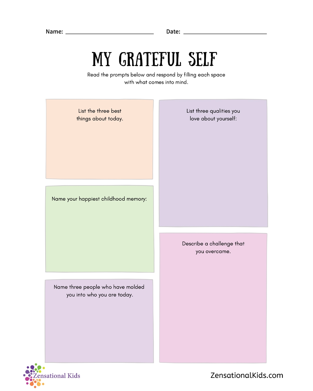 My Grateful Self Worksheet HS Zensational Kids Mindfulness And SEL