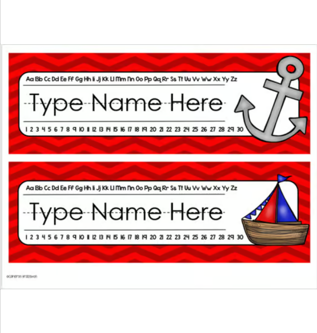Name Tags Plates Desk Labels Nautical Sailing Theme Editable 