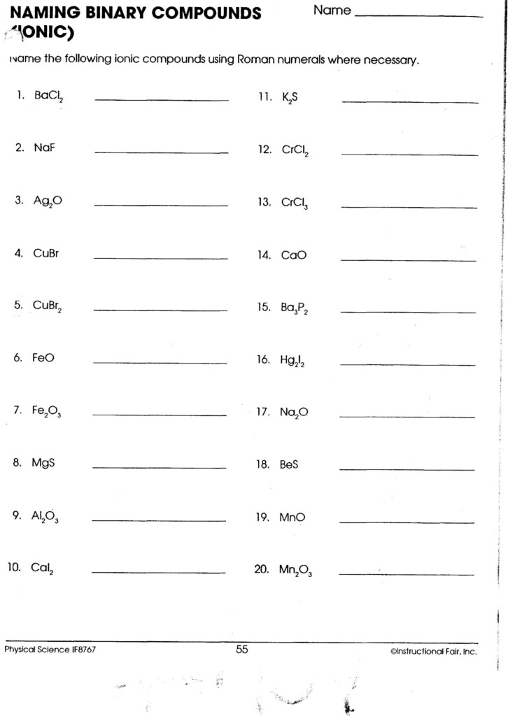 Names And Formulas For Ionic Compounds Worksheets CompoundWorksheets
