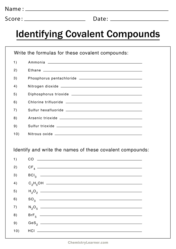 naming covalent compounds worksheet