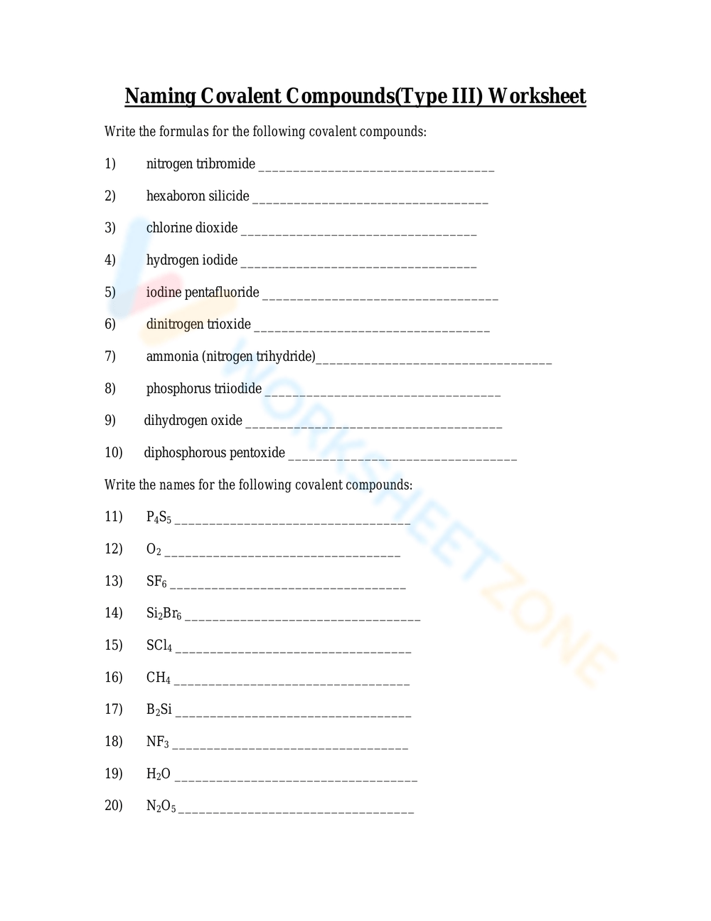 Naming Covalent Compounds Worksheet Fill Online Printable 