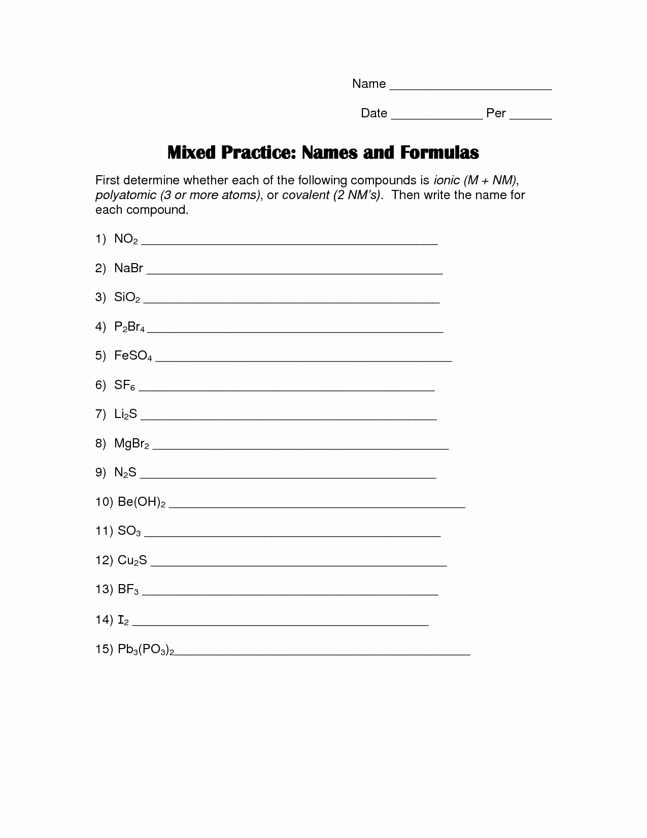 Naming Ionic Bonds Worksheet