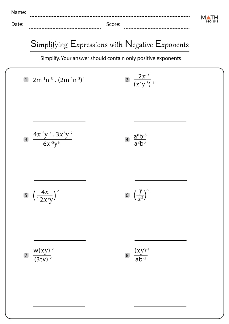 Negative Exponents Worksheets Library