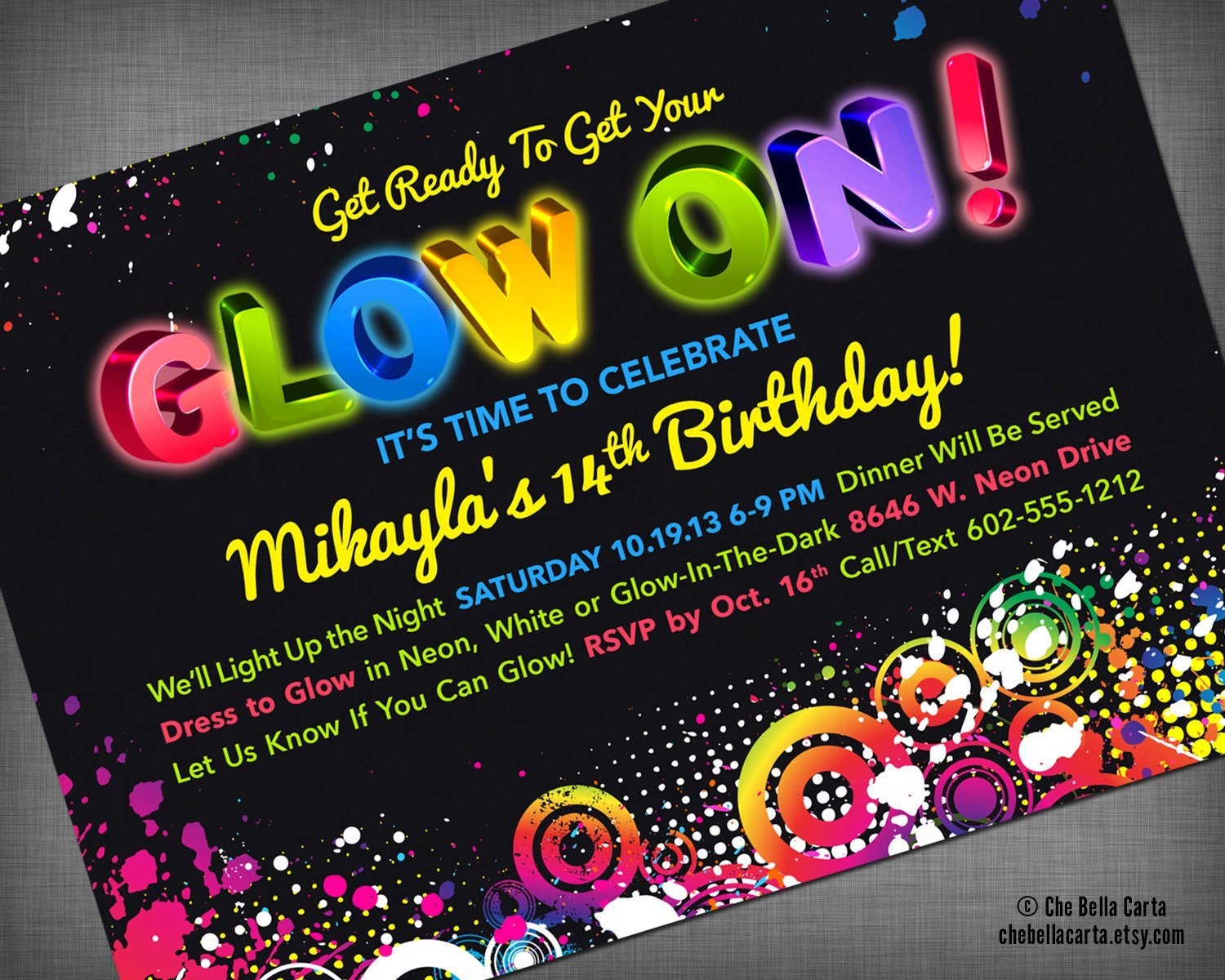 glow party invitation free templates