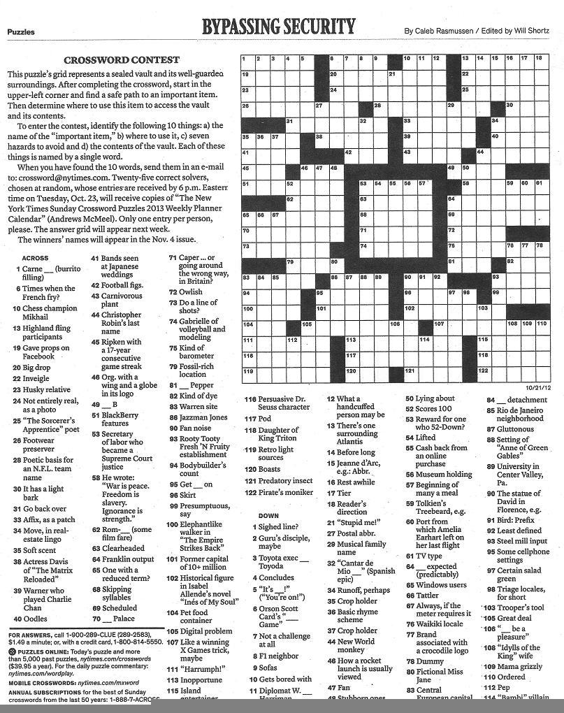 New York Times Sunday Crossword Puzzle Printable Printable Crossword 