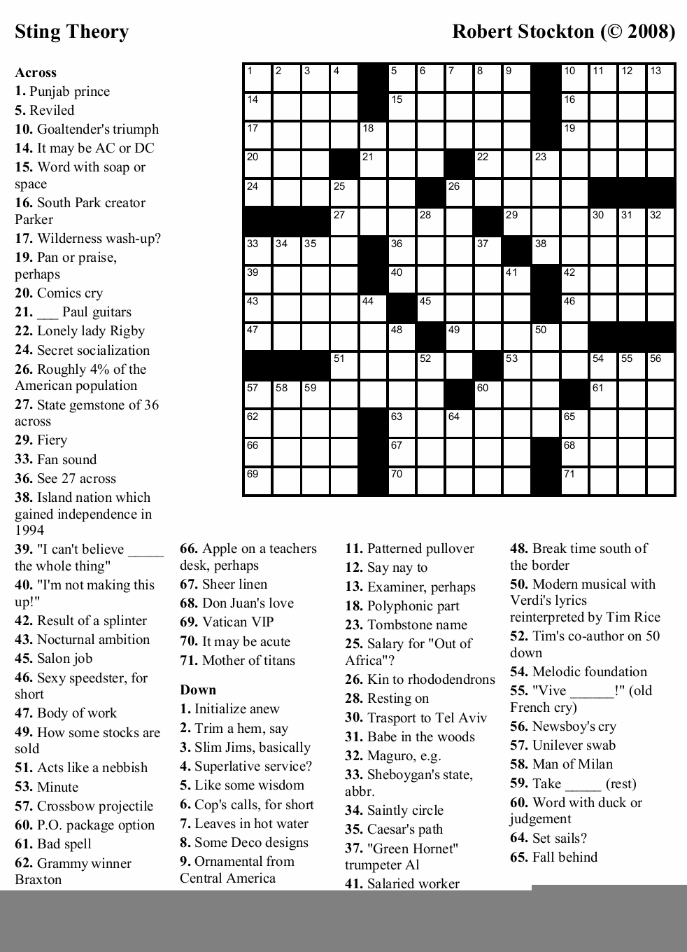New York Times Sunday Crossword Puzzle Printable Printable Crossword
