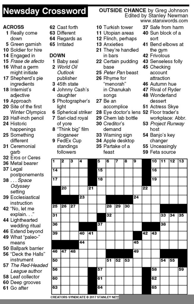 Newsday Crossword Puzzle For Mar 31 2017 stanley Newman Printable 