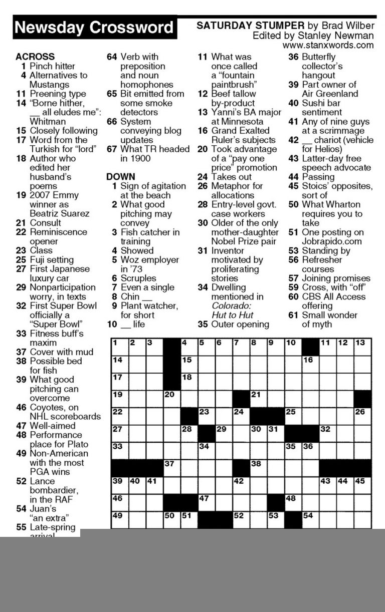 Newsday Crossword Puzzle For Oct 06 2018 stanley Newman Printable 