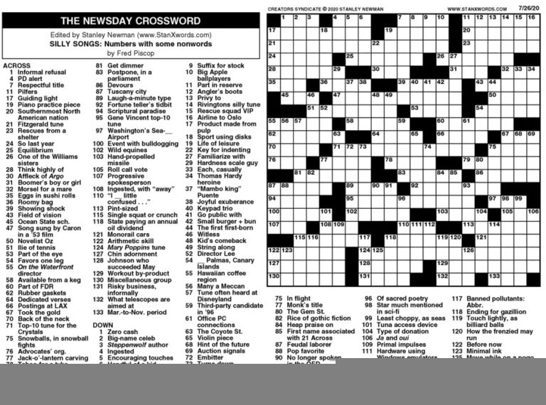 newsday crossword puzzle brains only printable