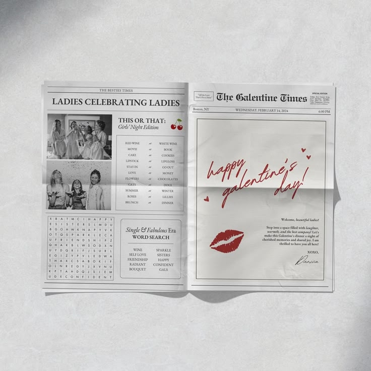 Newspaper Galentines Day Flower Bouquet Wrap Template Galentines Party 
