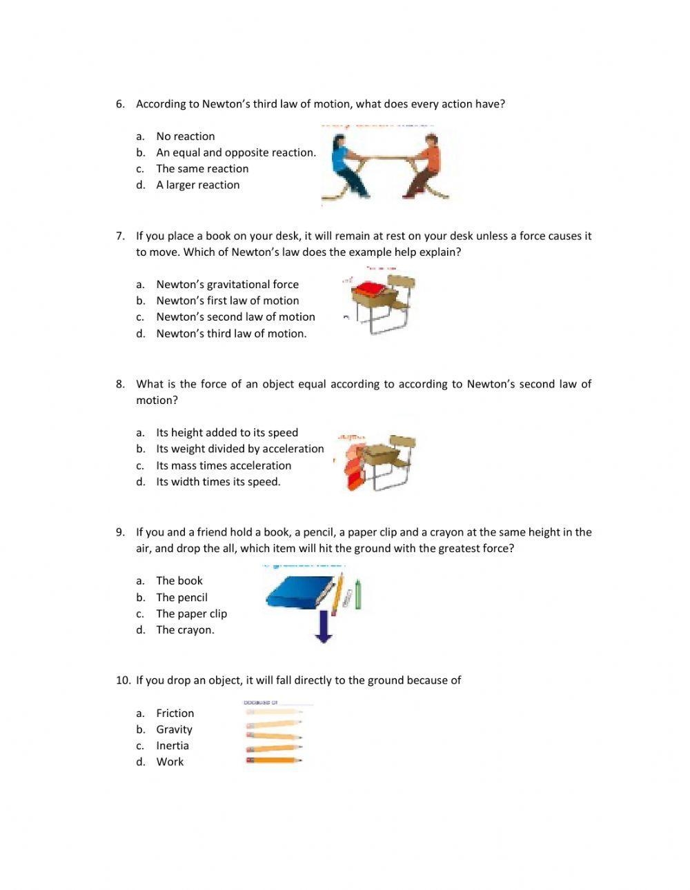 Newtons Laws Of Motion Worksheet Live Worksheets Worksheets Library