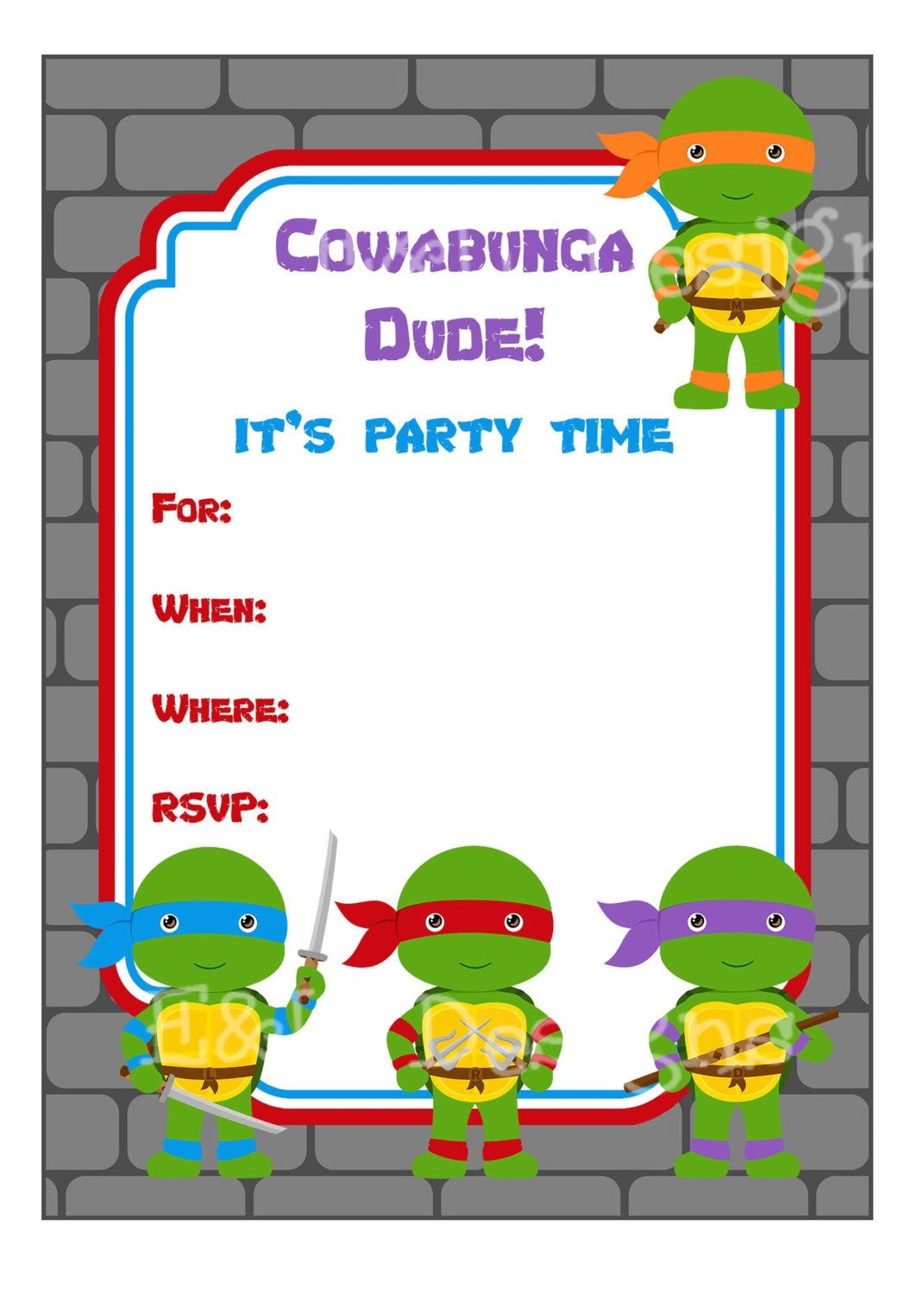 ninja turtle invitation template