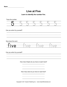 Number 5 Worksheet