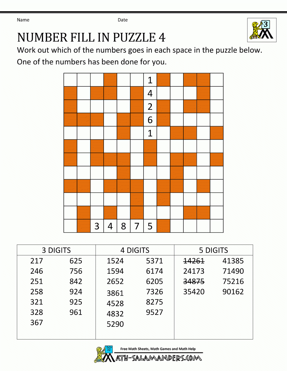Number Fill In Puzzles Printable Crossword Number Puzzles Printable