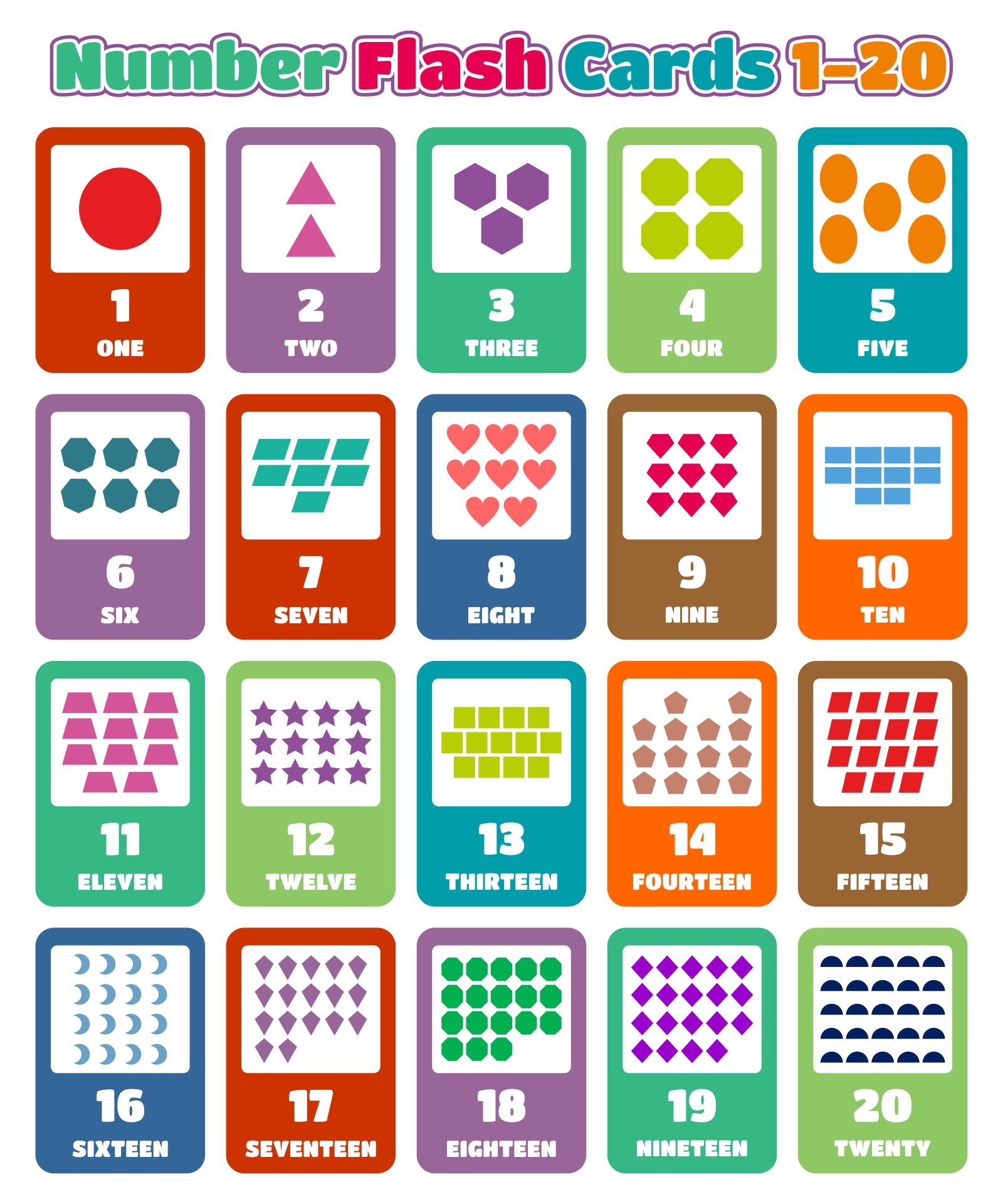 free printable number cards 1 20 with pictures