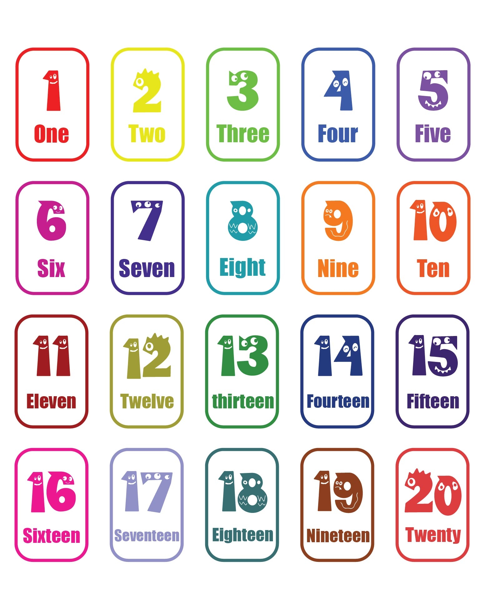 free printable number cards 0 20
