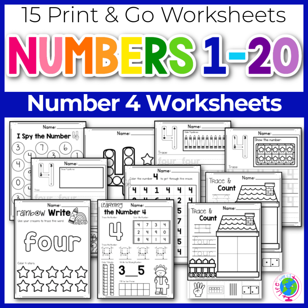 Number Worksheets Number 4 Life Over C 39 s Club