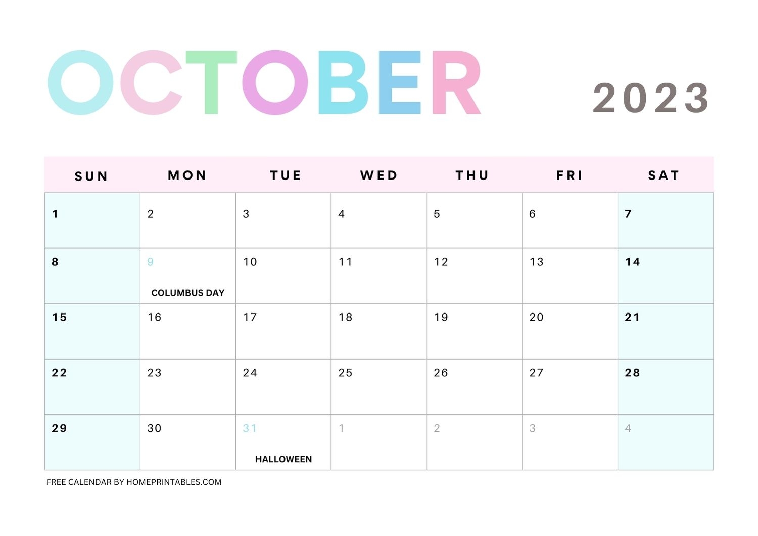 October 2023 Calendar Templates Free Download 