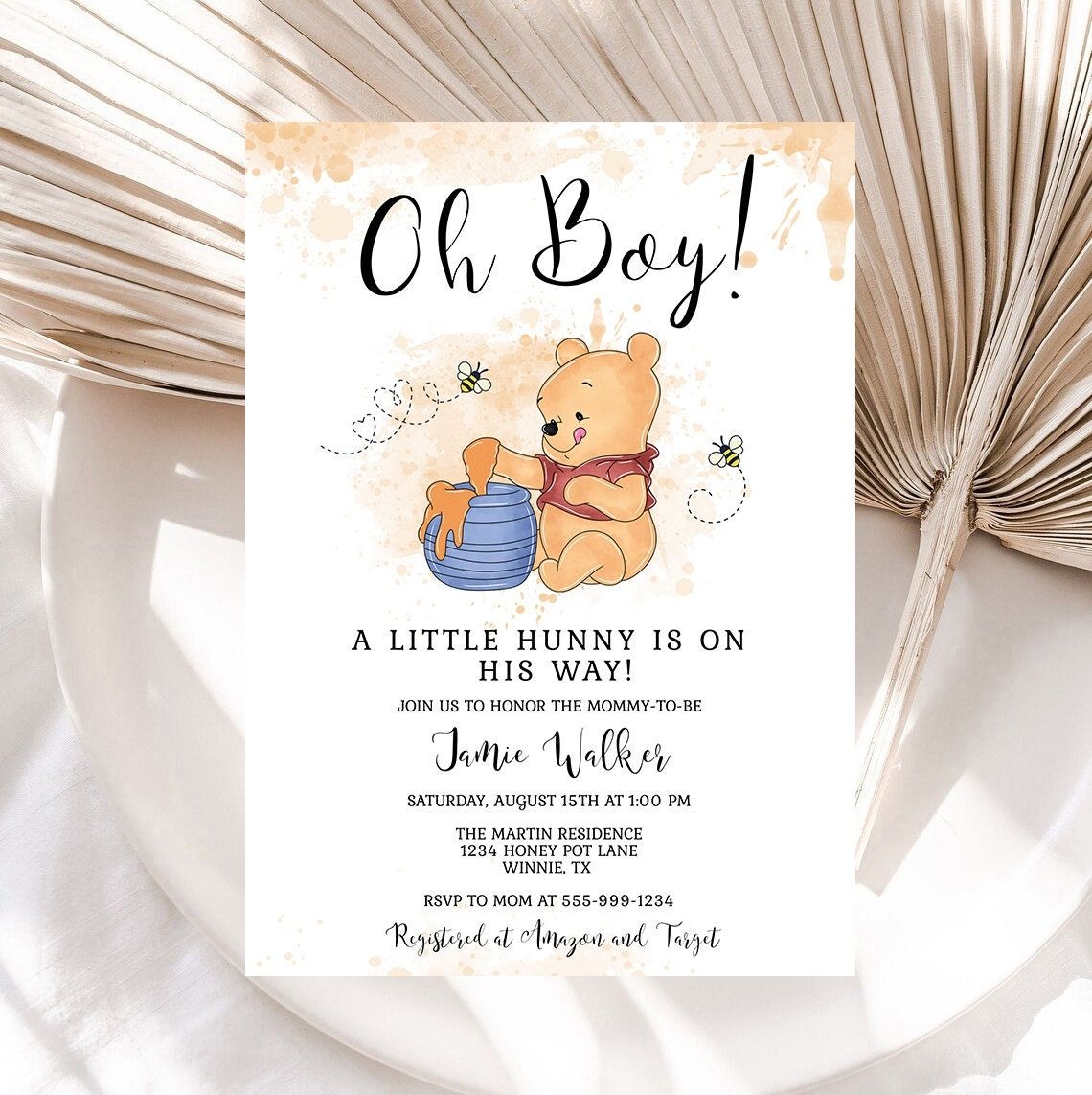 Oh Boy A Little Hunny Is On His Way Baby Shower Invitation Template