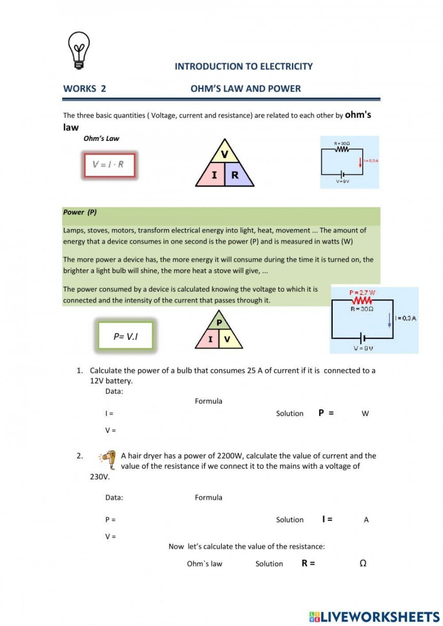 Ohm S Law Worksheet Printable PDF Template