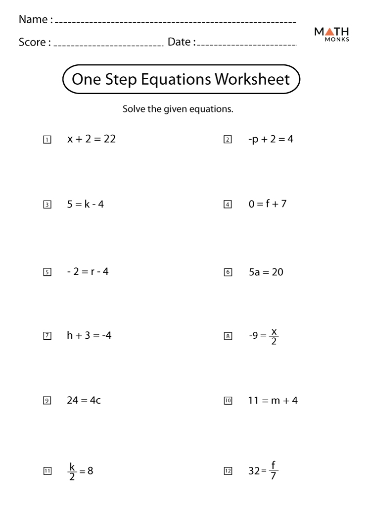 One And Two Step Equations Worksheets Math Monks Worksheets Library