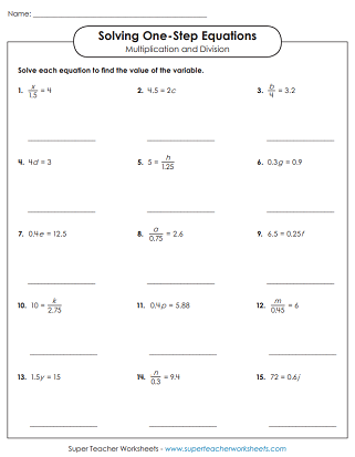 One Step Equations Worksheets PDF Practice Problems For Solving Equations