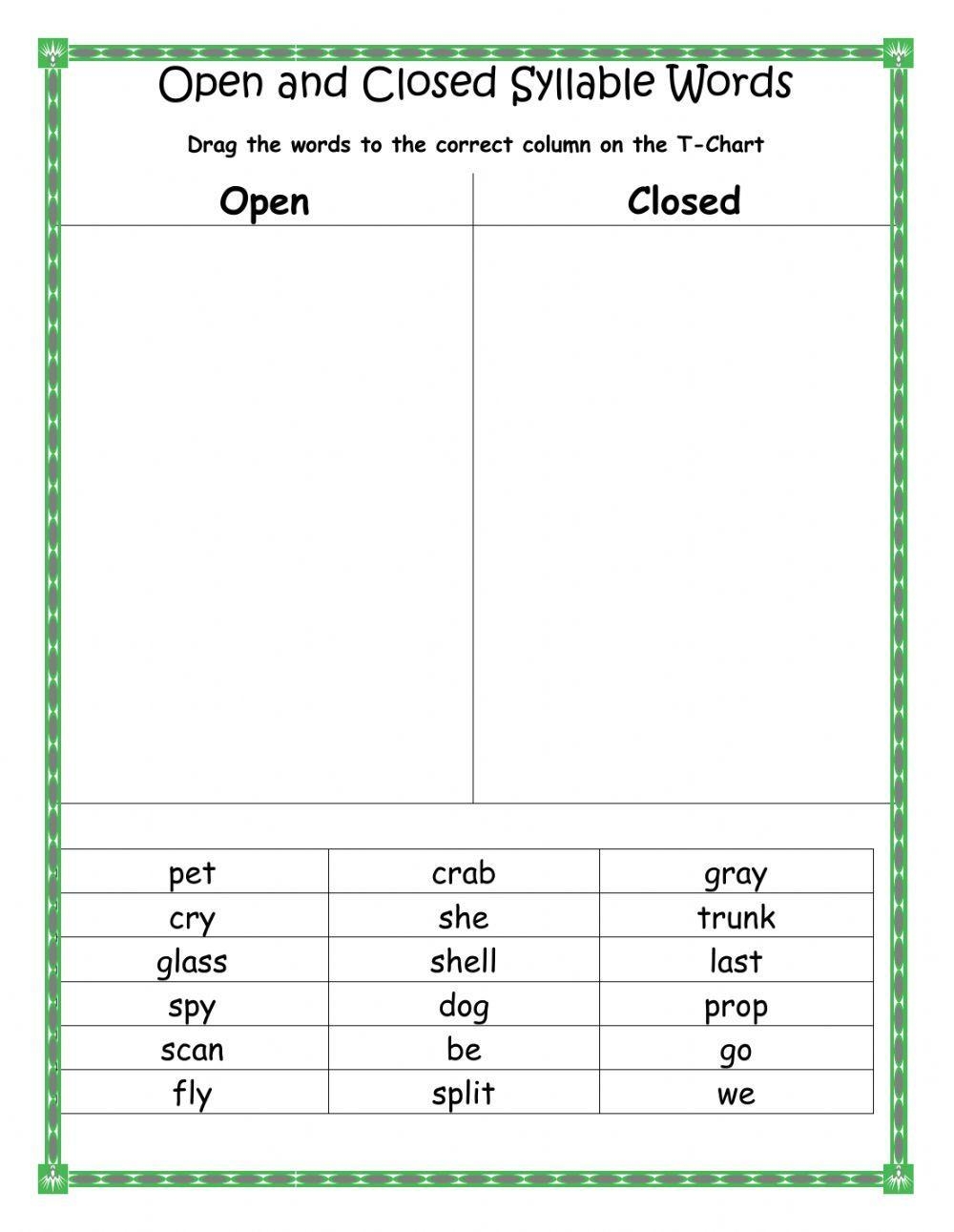 Open And Closed Syllables Worksheets Primary Resources Worksheets