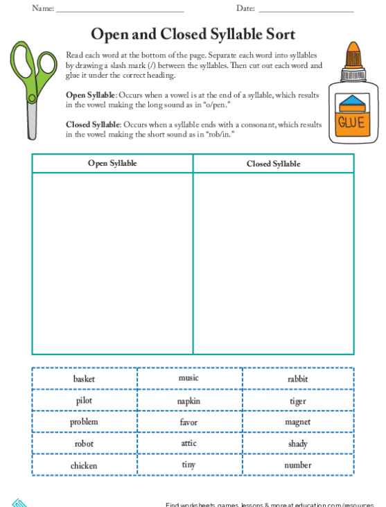 Open Closed Syllables Worksheet Printable Worksheets
