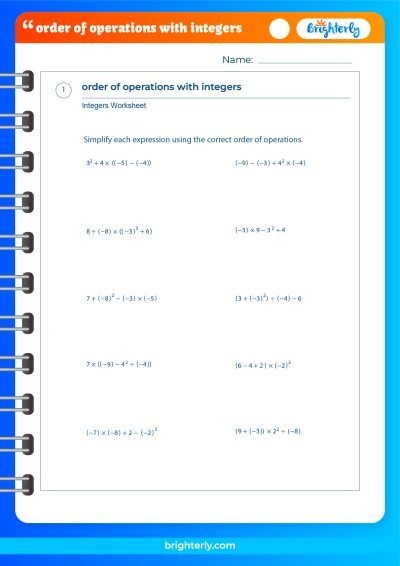 integer operations worksheet