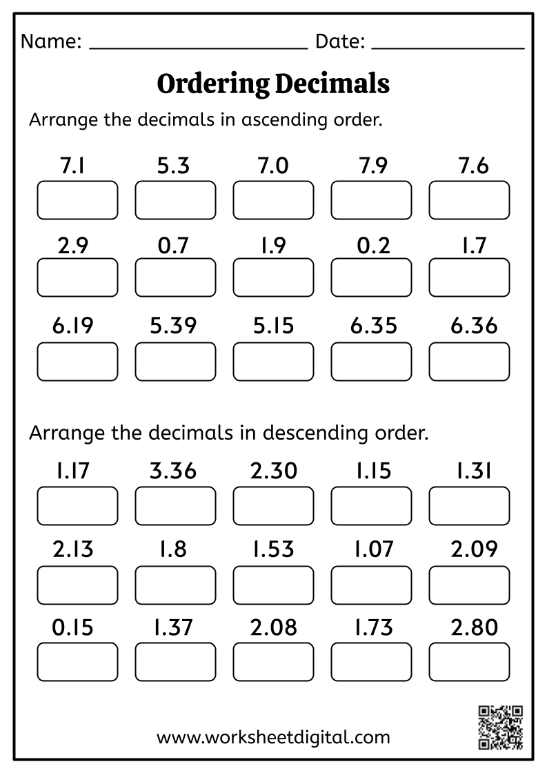 Ordering Decimals Worksheet Digital Worksheets Library