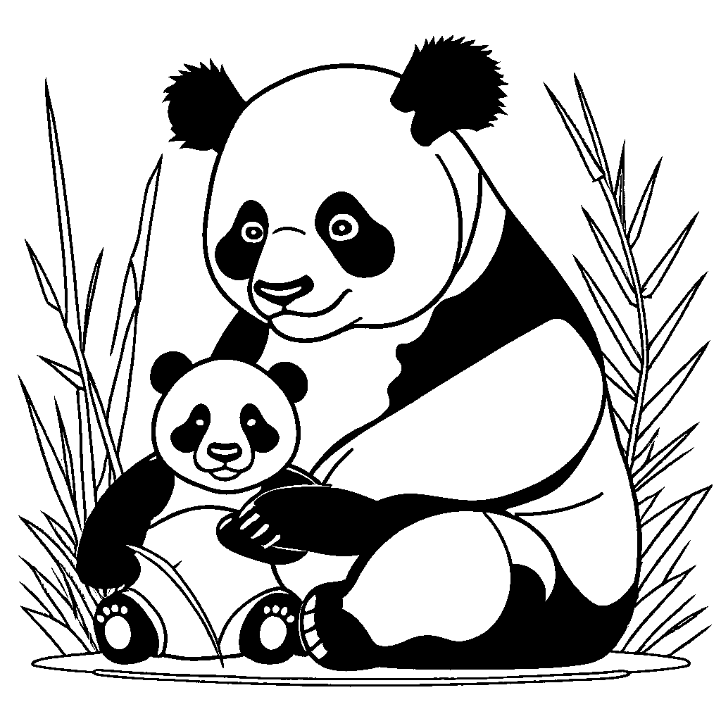 Panda Bear And Baby Panda Bear Sitting Together Coloring Page Lulu Pages